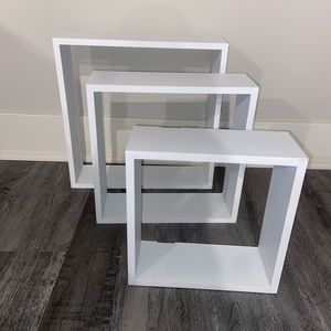 White floating shelves